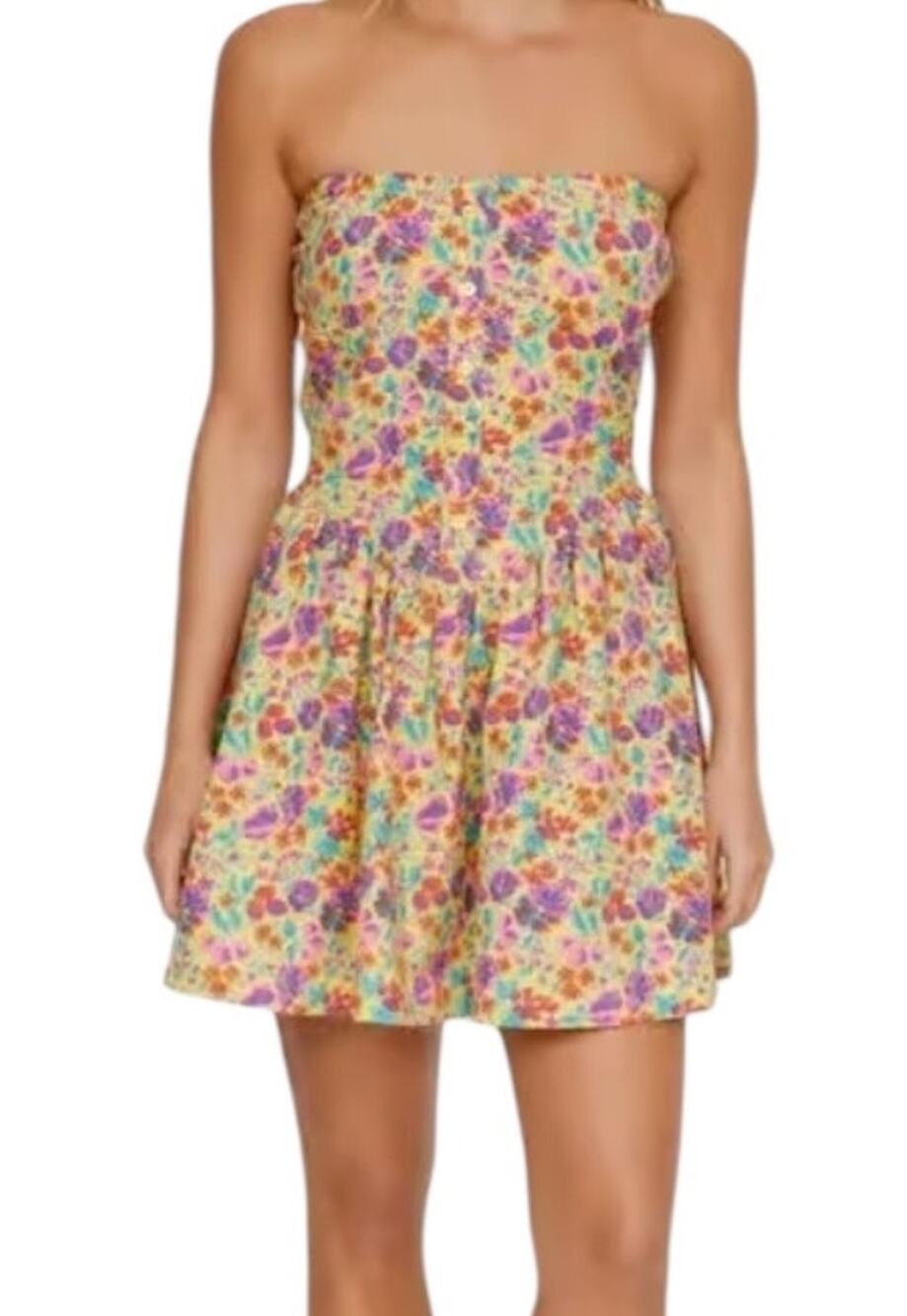 Nasty Gal Dress Ditsy floral strapless skater size 10